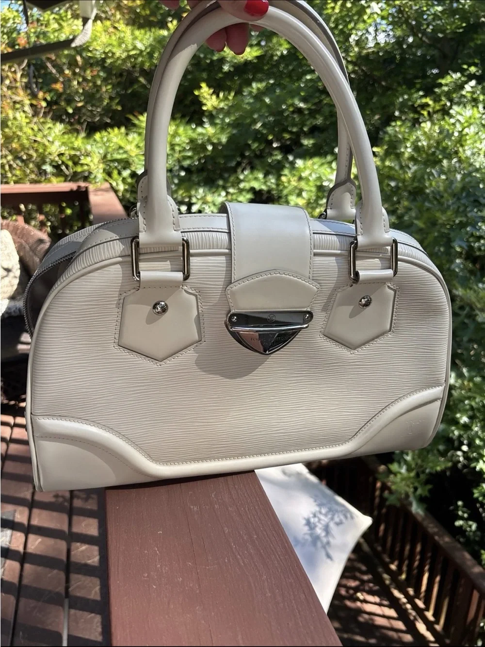 Louis Vuitton White Structured Satchel Handbag